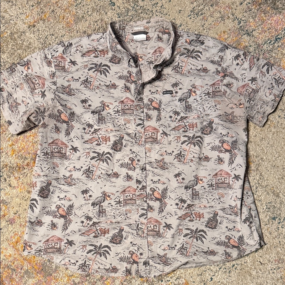 Columbia Men's Tropical Print Casual Shirt - Gray and Brown XXL